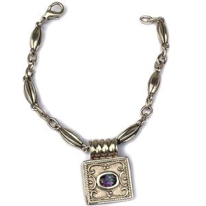 Sterling Silver Mystic Topaz Pendant with Fancy Link Bracelet by Clyde Duneier